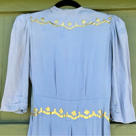 Vintage Blue dress with gold appliqué - Picture 3 of 9